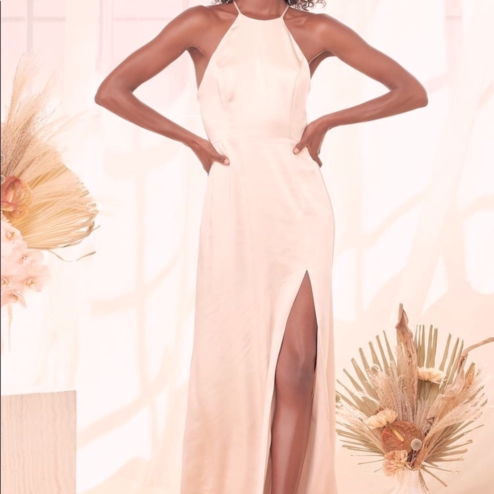 Lulu’s Satin Strappy Dress - Nude Pink//Champagne//Neutral Shade